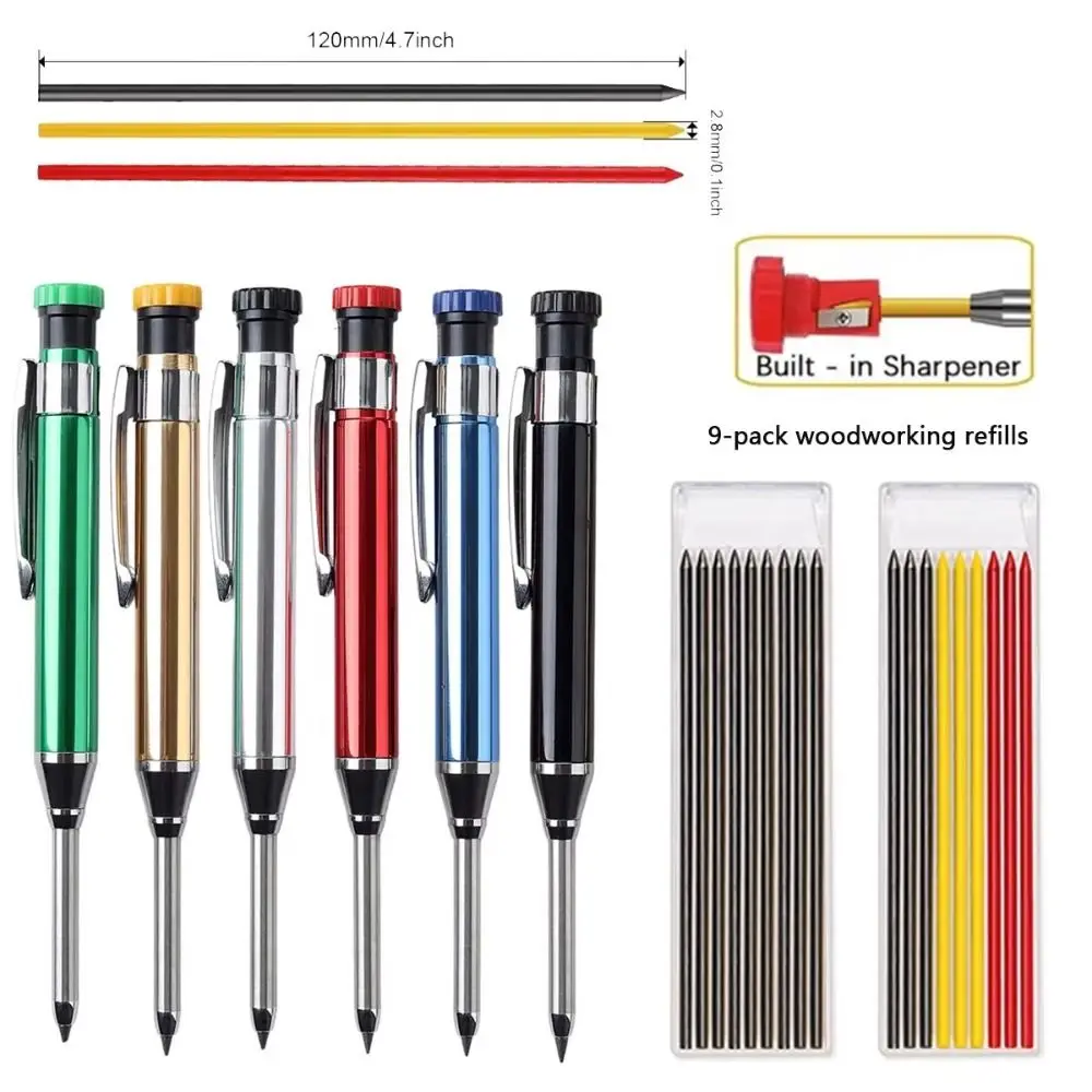 Ganzmetall-Tieflochmarkierungsstift, 2,8 mm, integrierter Spitzer, solider Zimmermannsbleistift, Tieflochmarkierung, langer Kopf, Antriebsstift