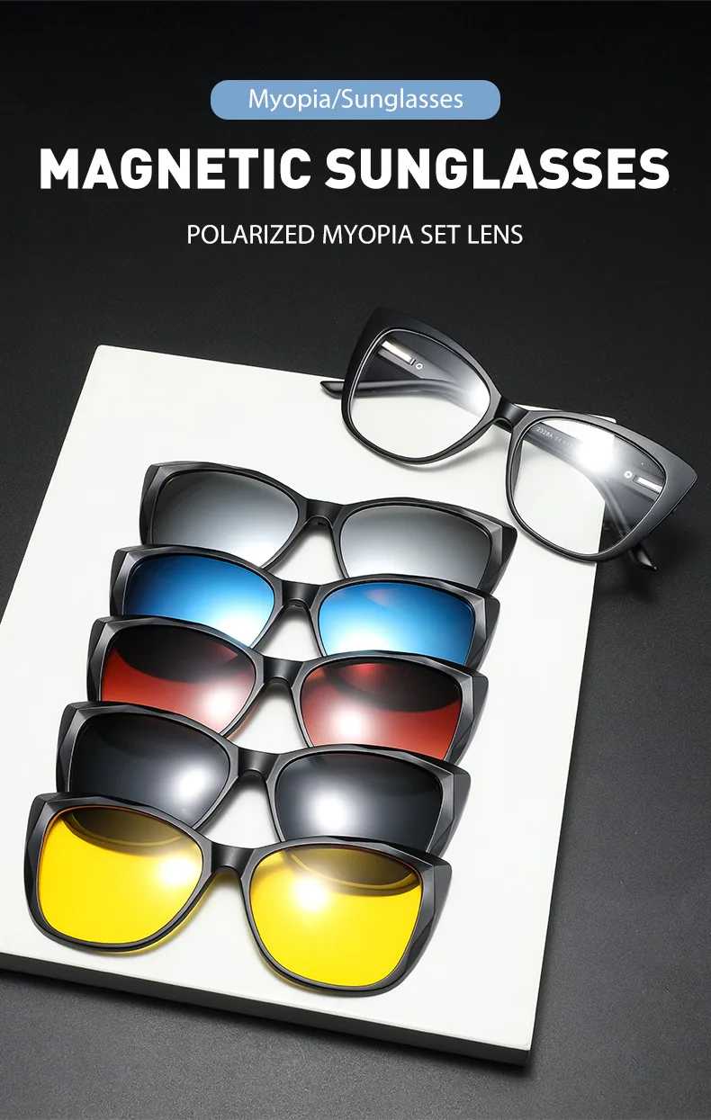 Vcka 10 in 1 Frauen Katzenauge Myopie Sonnenbrille Mode polarisierten Magnet clip auf Brille verschreibung pflicht ige Brillen gestelle-0.5 ~-6,0 – Detail 1