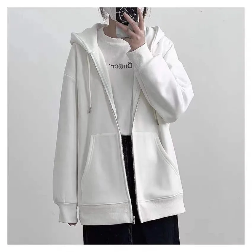 Sweat à capuche pour femmes, couleur unie, fermeture éclair, manches longues, veste ample, manteaux décontractés, sweat-shirt à capuche, mode Y2K, vêtements d'extérieur