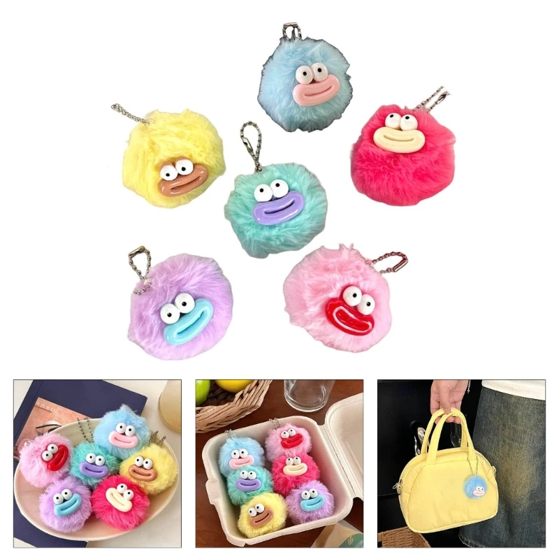 Furry Plush Balls Keyring Pendant with Unique Sausage Mouth Designs Backpack Keychain Bag Charm Gift for Women Students