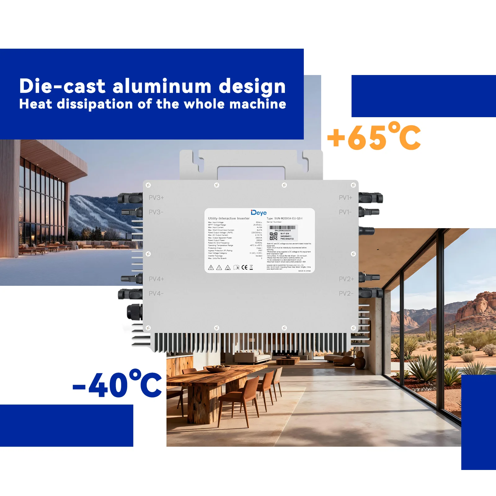 DEYE G4 Upgraded 2000W Solar Grid-Tie Microinverter 4 MPPT Anti-Backflow WiFi DC20-60V AC230V PV Inverter