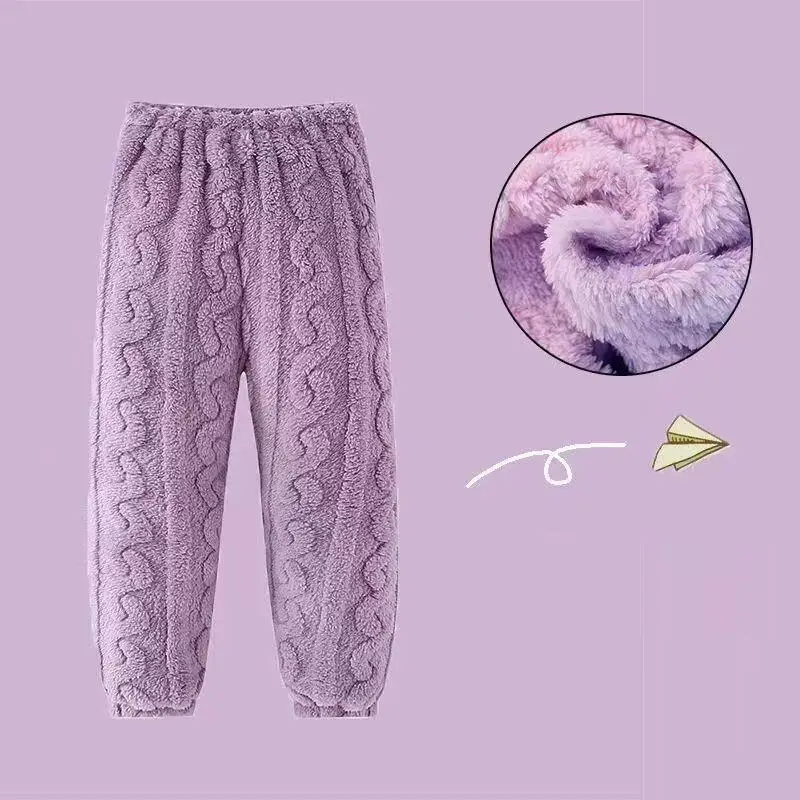 Hot Girl Thicken Coral Fleece Pants Winter Autumn Pajamas Child Versatile Keep Warm Kawaii Fashion New Casual Clothing Homewear