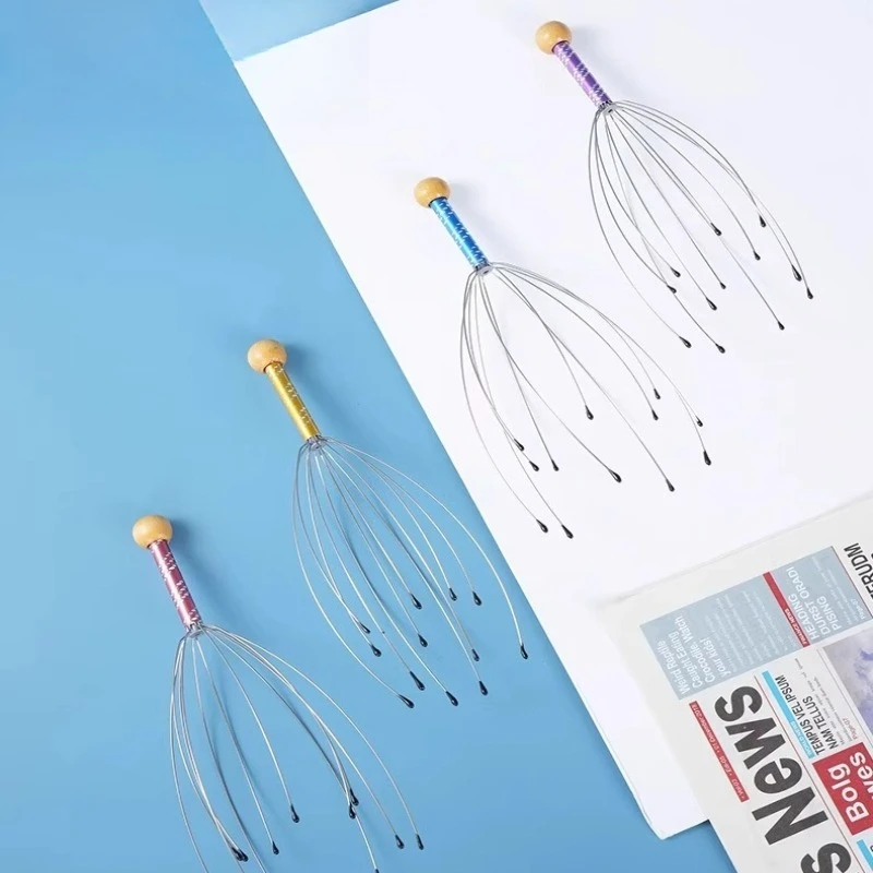 

Набор из 2 массажеров для головы: Осьминог с пятью когтями для массажа кожи головы и меридианов, терапевтический инструмент для стимуляции, случайный цвет