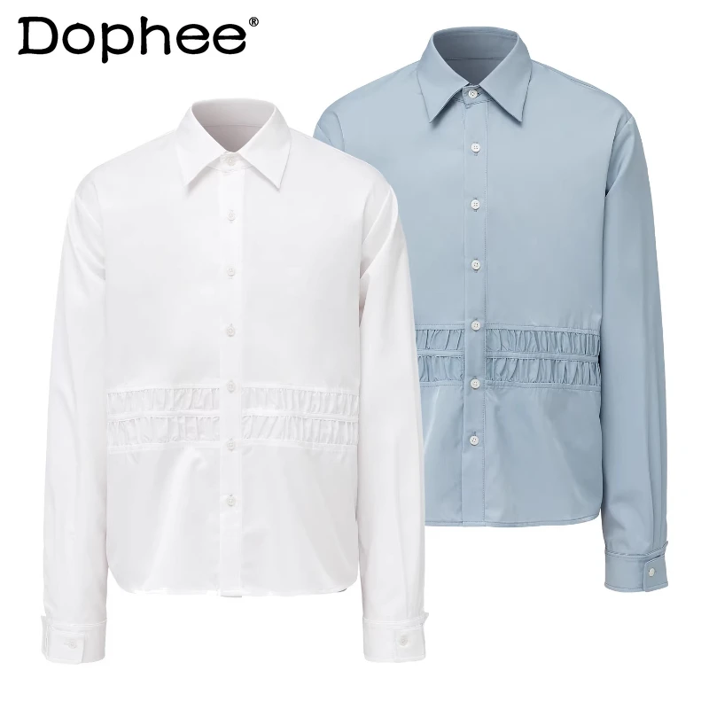 

2026 Spring New Fashion Lapel Satin Comfort Solid Color Tops Men's Long Sleeve Shirts Male Handsome Simple Loose Unique Shirts