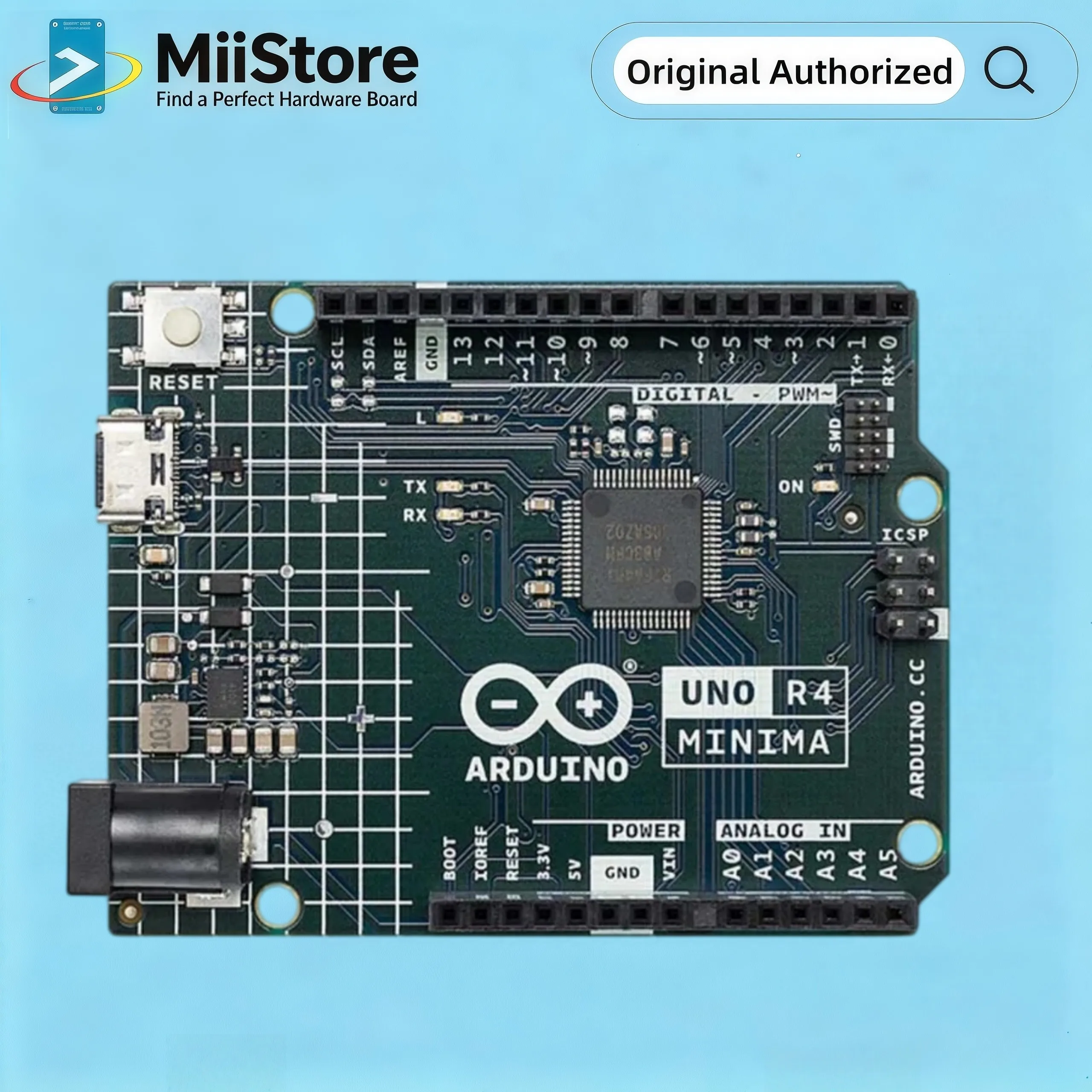 Arduino UNO Rev4 Minima, 32-bit Microprocessor, Arm-Cortex-M4, 12-bit DAC, CAN BUS