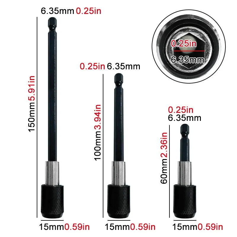 

3PC Hexagonal Quick Release Self-locking Extension Rod Electric Drill Screwdriver Quick Transfer Connecting Rod Hand Tool