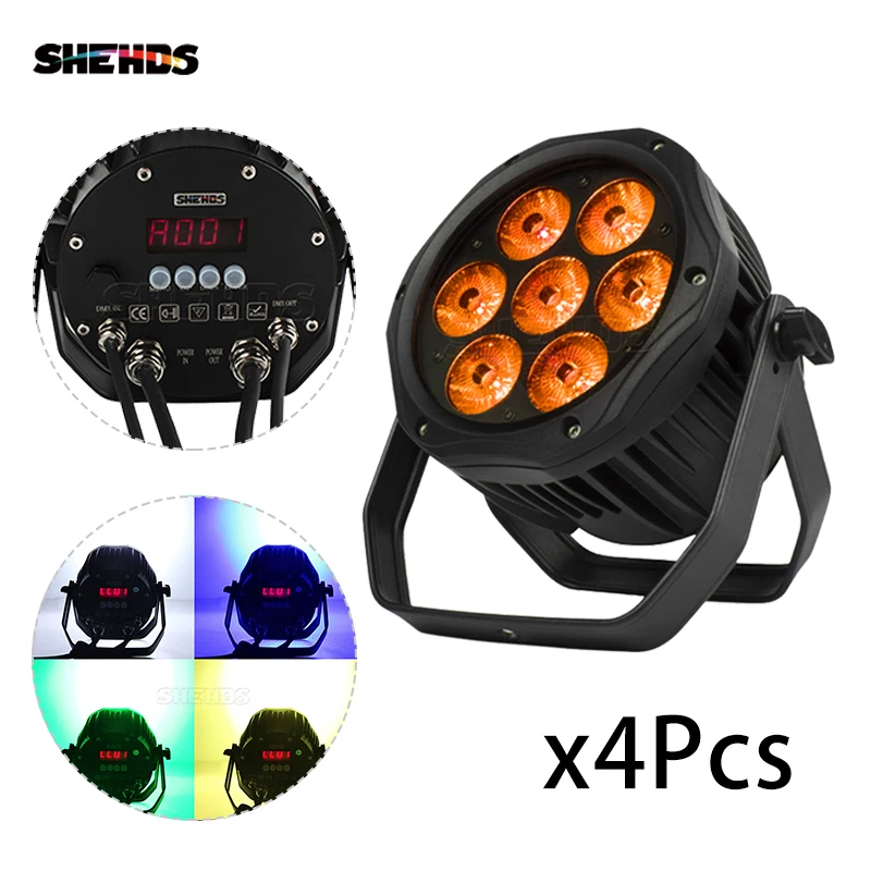 SHEHDS LED Par 4/6pcs Out Door IP65 7x18W RGBWA+UV 6in1 Wall Light DMX512 for Light Wedding Restaurant Christmas Decoration