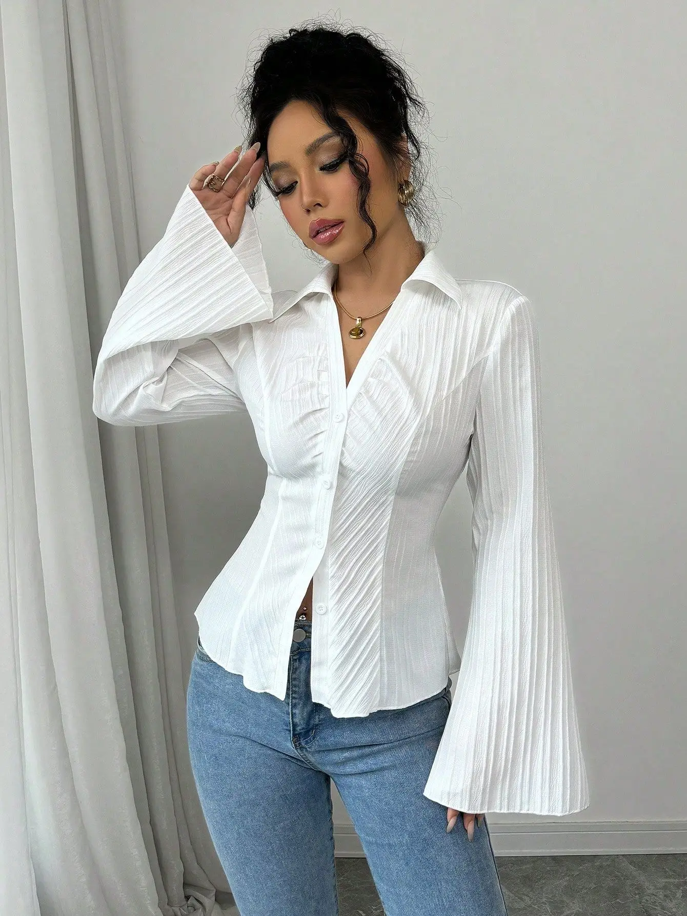 Fashion Turn Down Collar Women Shirt Blouse Long Sleeve Slim White Shirt Blouse Women Tops Camisas Blusa Camisas De Mujer Q881