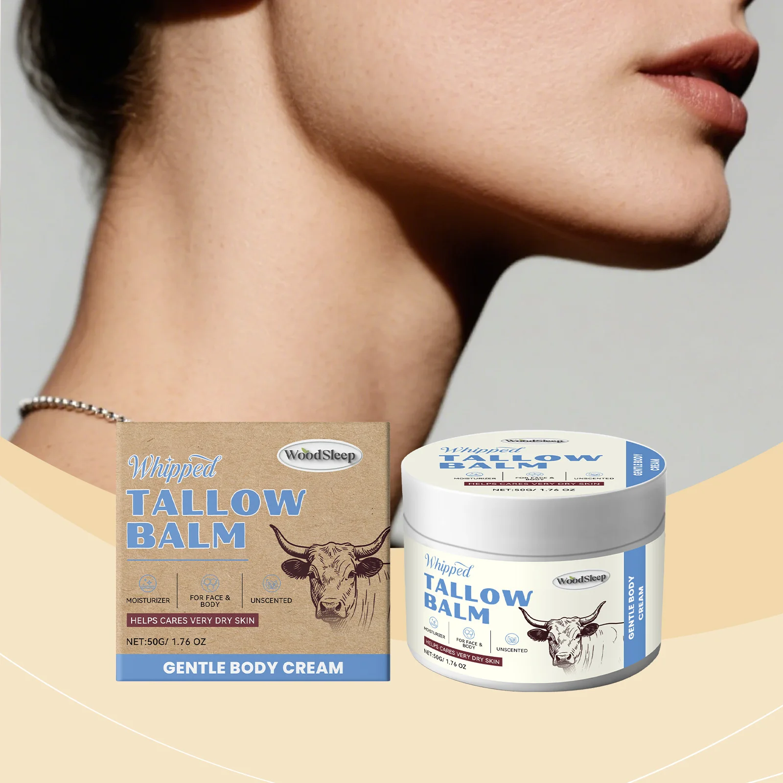 

Beef Tallow Moisturizer Cream - Gentle Face & Body Care, Long-Lasting Hydration, Nourishes & Improves Rough Skin Texture