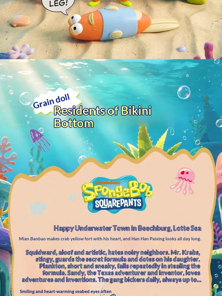 Original SpongeBob Bikini Bottom Bewohner Mini-Bean-Figur Blindbox Hintergrund-Fisch-Puppe Tischdekoration Anime Sammlerstück Geschenk – Detail 6