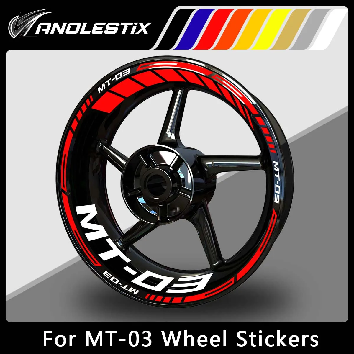 AnoleStix-Reflective Motocicleta Roda Adesivo, Hub Decal, Rim Stripe Tape, Fit para YAMAHA MT-03, MT03