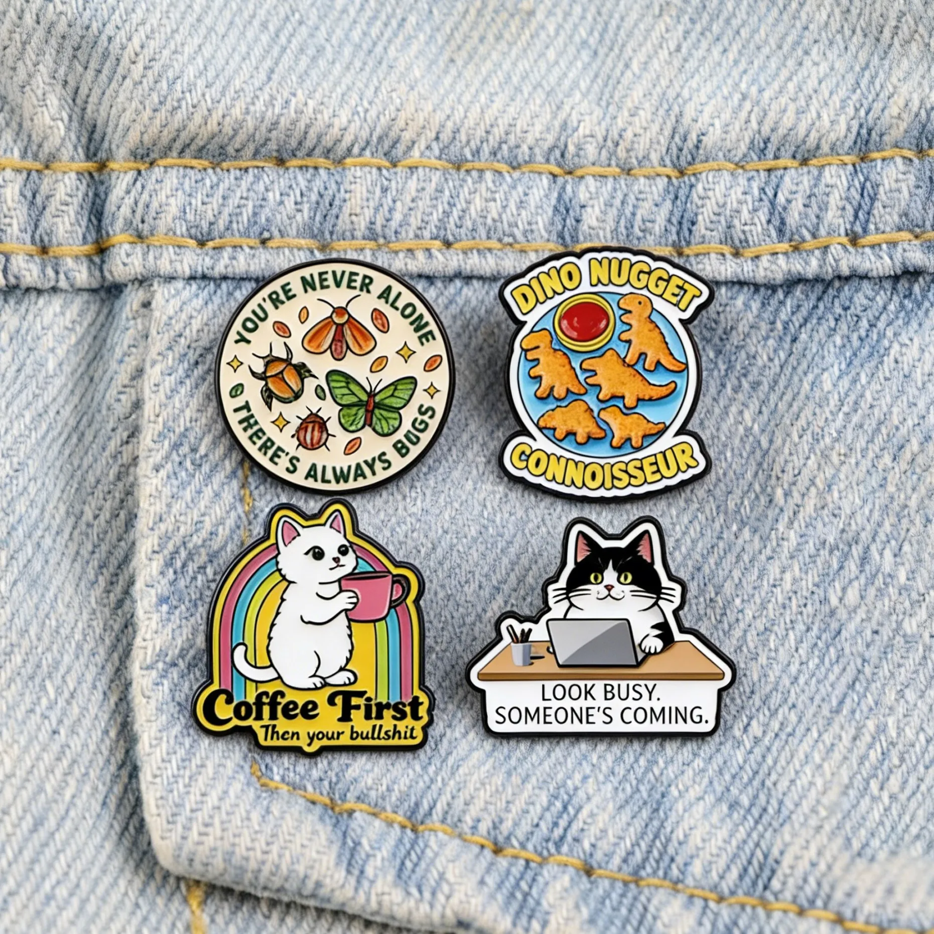 Coffee First Cat Quotes Enamel Pin Cartoon Dinosaur Brooch Lapel Badge for Backpacks Hats Bags Cute Fashion Jewelry Gift