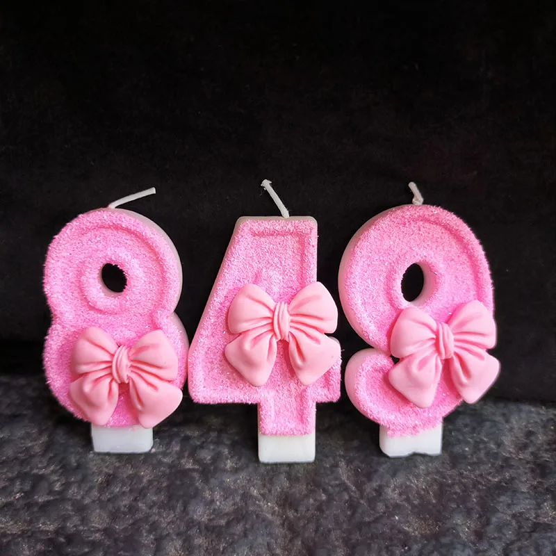 Creative Digital 0-9 Number Birthday Cake Candles New Girls Pink Bow Household Home Decor Ornaments Cakes Decorations Candle