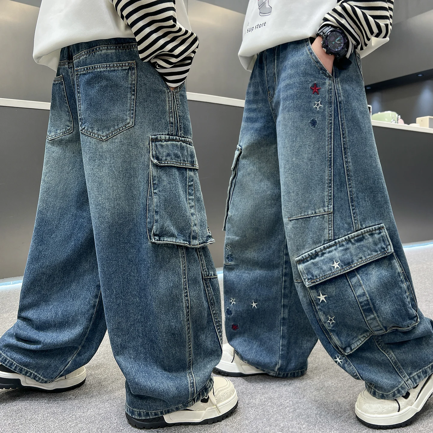 Kids Boys Denim Clothes Pants Children Wears Clothing Bottoms Baby Boy Cargo Jeans Trousers 4 5 6 7 8 9 10 11 12 13 14 Years