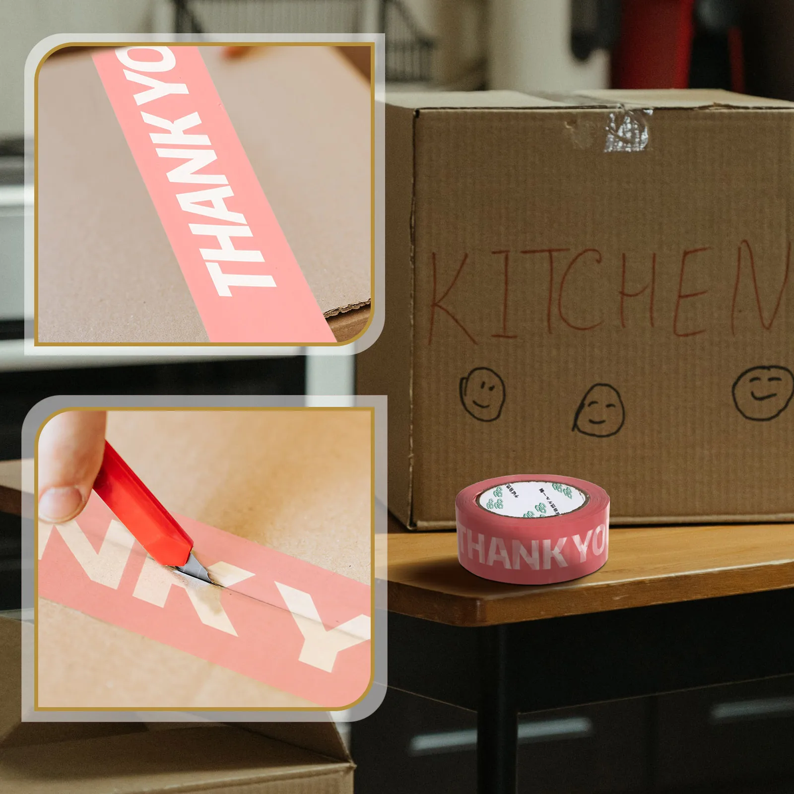 

Chic Pink Decorative Tape for Gift Wrapping Festivals Thank You Printed Strong Adhesive Multi Purpose Chic Gift Wrapping Tape