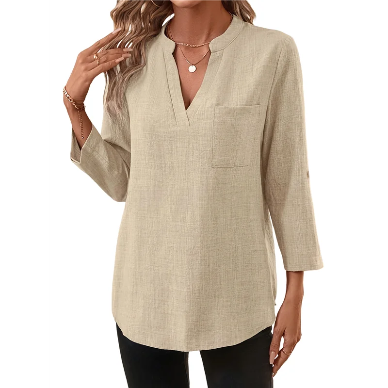 CGS-Women Boyfriend Shirts Button Down Long Sleeve Blouse Cuffed Sleeve Collared Shirt