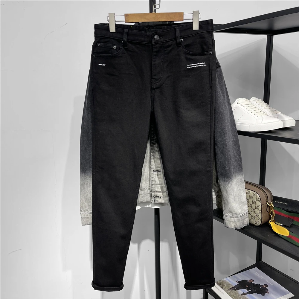 

Men's Winter Slim Fit Fce Lined Denim Jeans Youth Elastic Long Trousers Bla Warm Faionable Ci Sle mid Low Waist