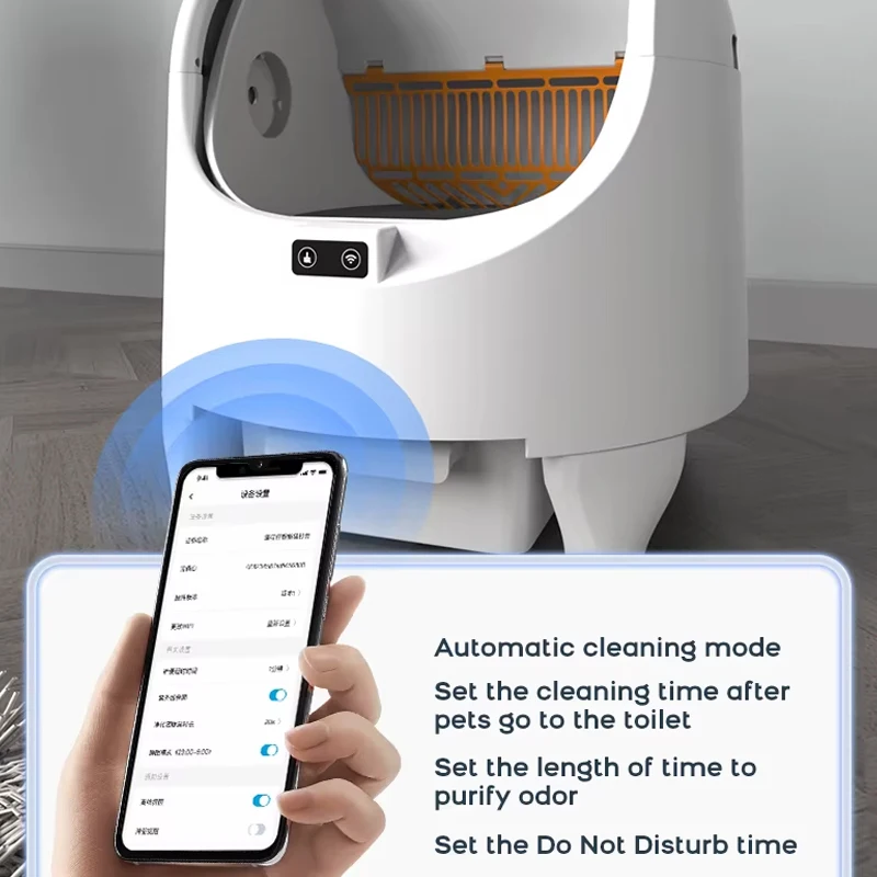 APP Control Super Automatic with Safety Sensors Quick Self Cleaning Big Open Top Smart Cat Litter Box for Multiple Cat