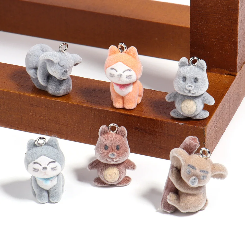 20Pcs 3D Cute Flocking Koala Doll Charms Cartoon Animal Resin Pendant For Phone Keychain Necklace Earring Bag DlY Jewelry Make