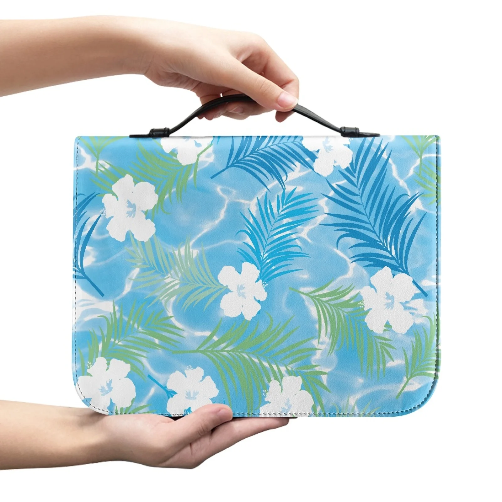 XIXIRIMIDO Palm Leaf Pattern New Arrival Handle Bible Bag for Bible Study PU Leather Bible Tote Bag