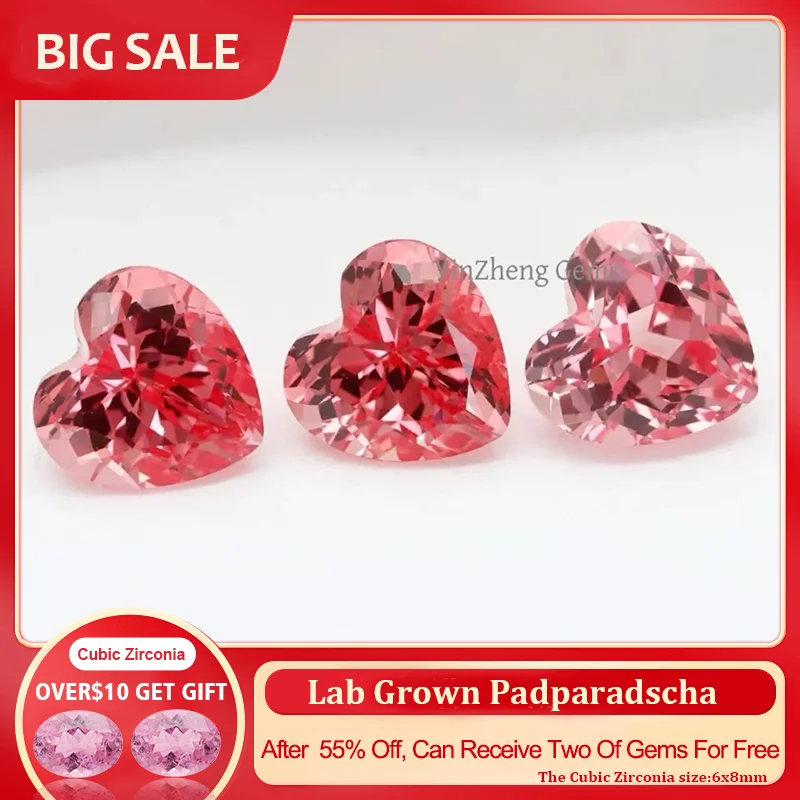 

YinZheng Heart Czochralski Lab Grown Padparadscha Sapphire Provide AGL Certificate Cultivate Padparadscha For Making Jewelry