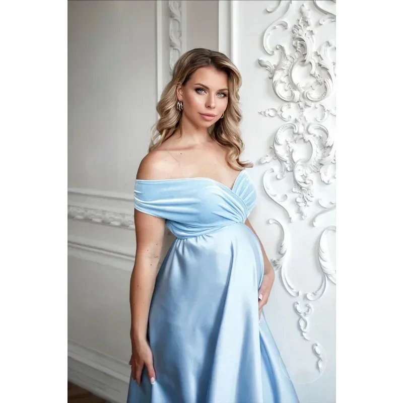 

New Summer Fashion Pregnant Women Photography Clothing Silk Loose V-neck Solid Low Breast Dress