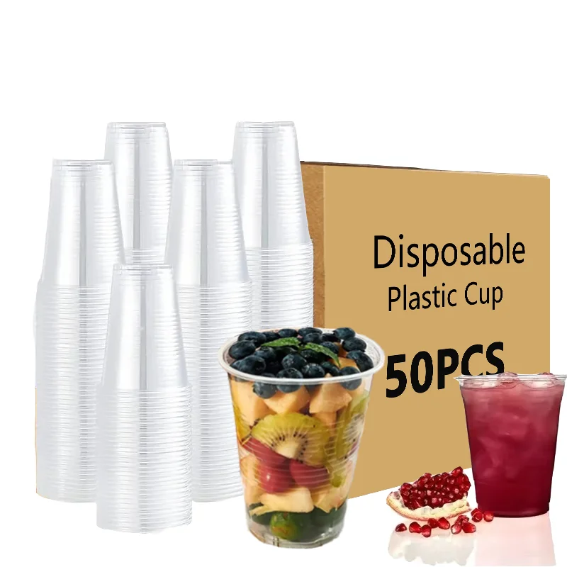 50PCS Disposable Clear Plastic Cups Outdoor Party Disposable Plastic Drinking Cups Coffee Milkshakes Orange Juice Tea 300ml