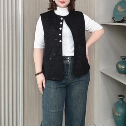 Chic Waistcoat Female Spring/Fall New Plus Size Women Round Neck Loose Thin Tweed Outside Vest Sleeveless Jacket 2421