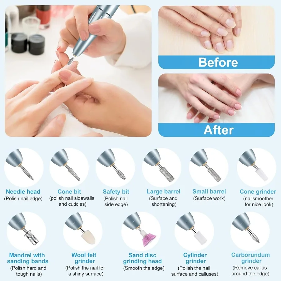 Perceuse à ongles électrique 35000 tr/min, lime à ongles professionnelle avec batterie Rechargeable pour ongles en acrylique et en Gel, conception Portable