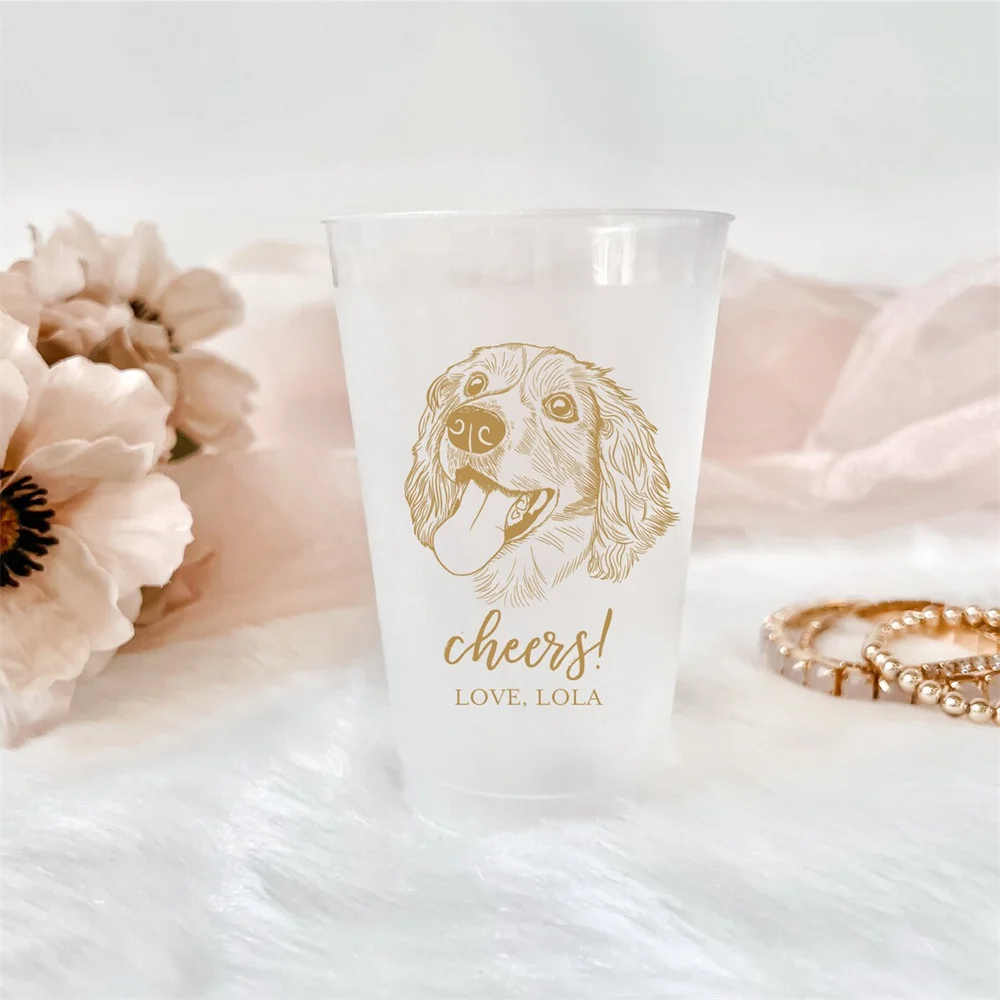 

Custom Illustrated Dog Frosted Wedding Cups, Modern Wedding Cups, Custom Dog Wedding, Custom Wedding Cups, Pet 16oz Frosted Cups