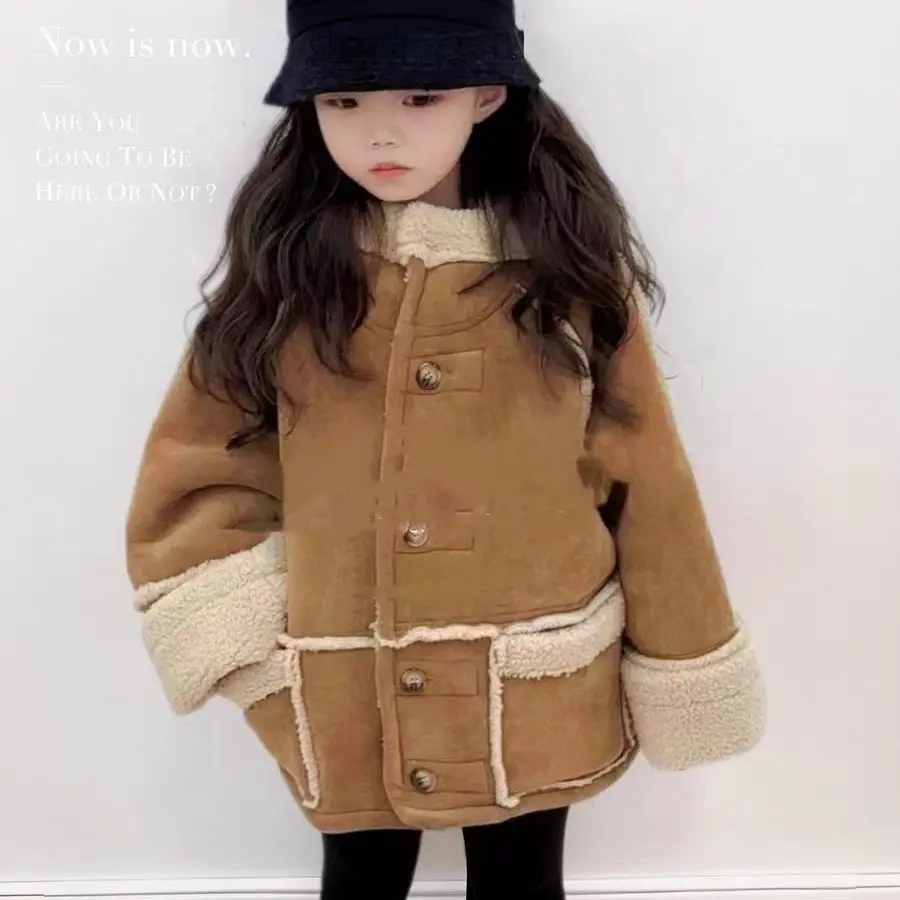 Boys and Girls Coat Autumn/Winter New Style Children\'s Double sided Wear Lamb Wool Thick Warm Jacket