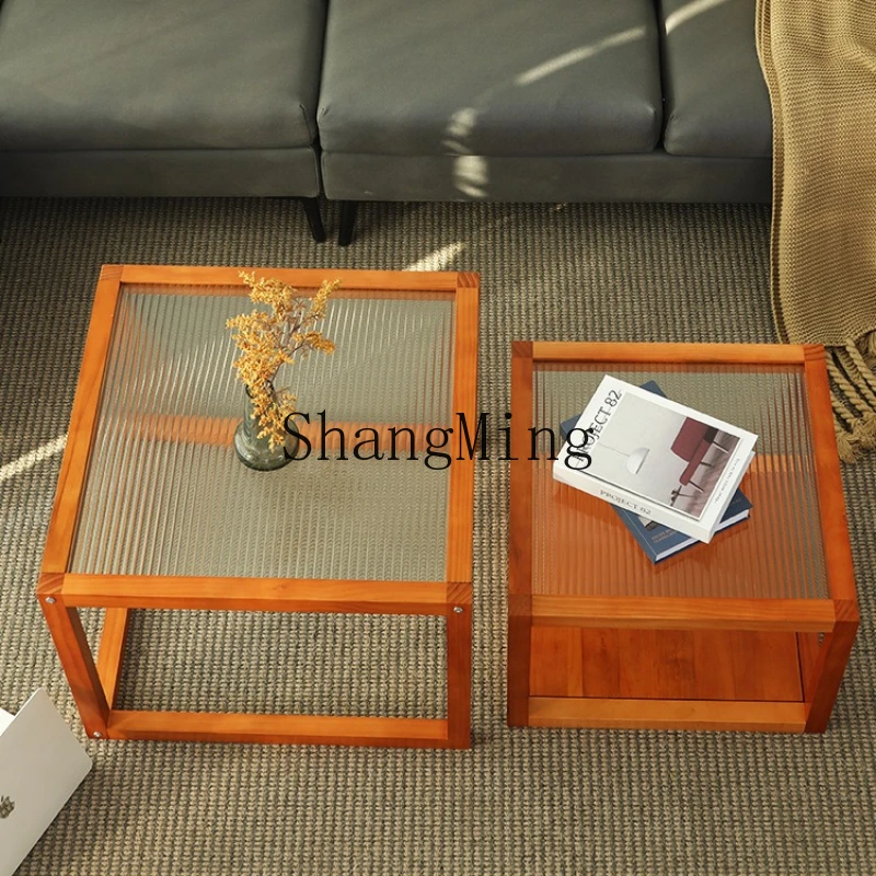 

FG solid wood small coffee table small apartment square edge few Changhong glass simple storage coffee table