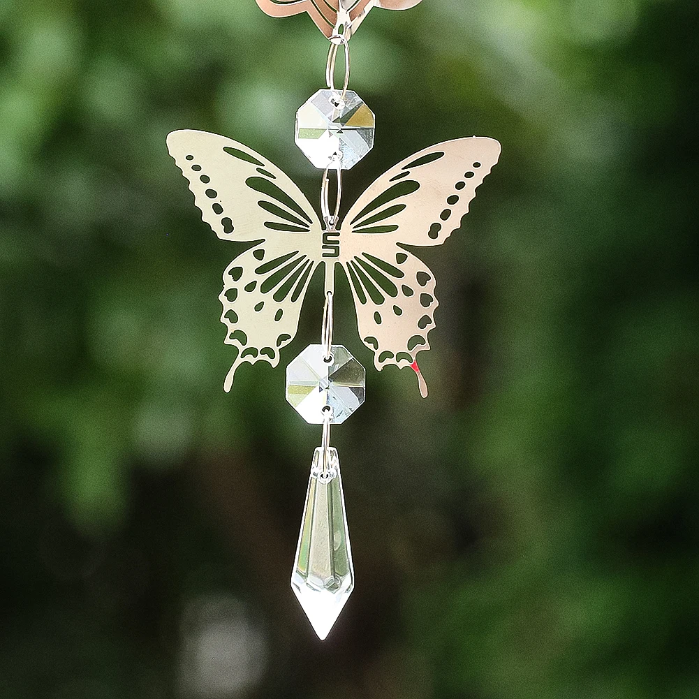 Kinetic Wind Spinner Crystal Suncatcher Hanging 3D Wind Chimes Glass Pendant Mirror Reflective Bird Deterrent Garden Yard Decor - view 6