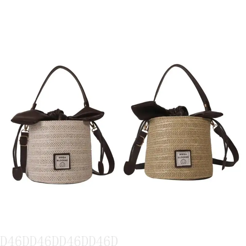 

D46D Elegant Woven Bucket Bag Shoulder Bags Handheld Crossbody Purse for Women Girls