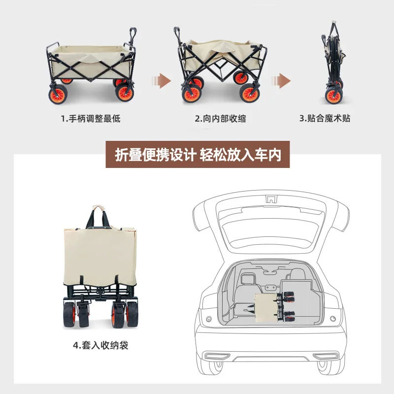Heavy Duty Large Capacity Folding Wagon Shopping Beach Garden Pull Trolley Collapsible Folding Outdoor Portable Utility Cart