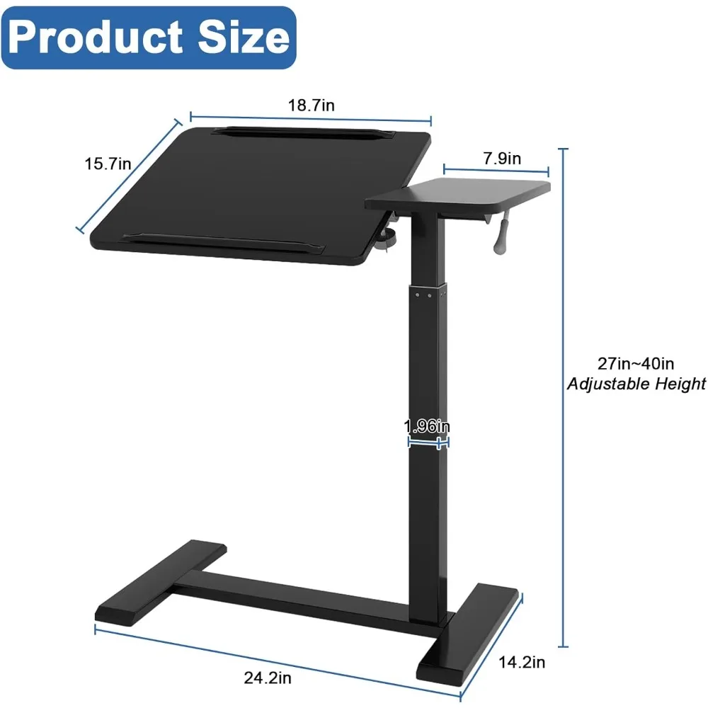 

Adjustable Pneumatic Mobile Overbed Table with Wheels Split Top Tilting Bedside Bed Table with Tray Rolling Laptop
