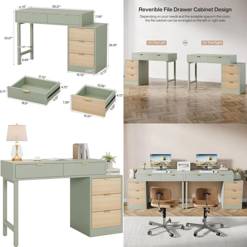 

Компактный пятиящичный стол мятно-зеленого цвета с переворачивающейся поверхностью для письма и местом для хранения для домашнего офиса или учебы в небольших помещениях