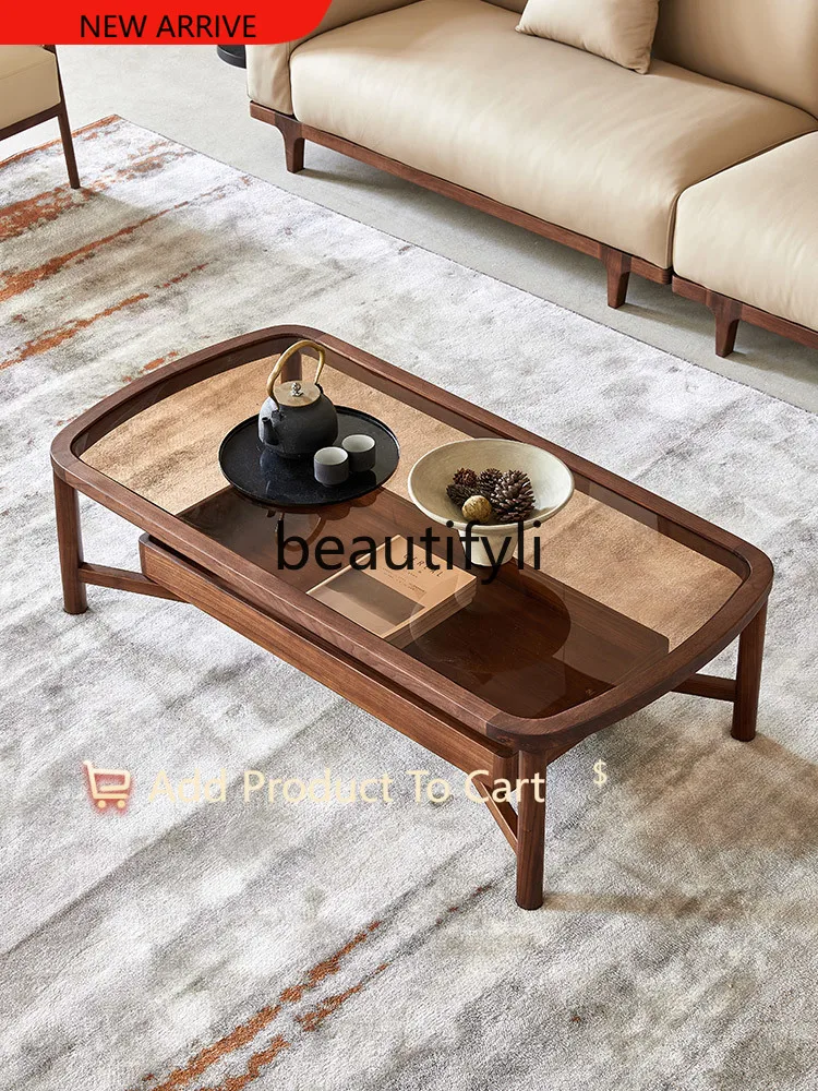 

North American black walnut glass coffee table Italian minimalist solid wood tea table Living room coffee table G1218