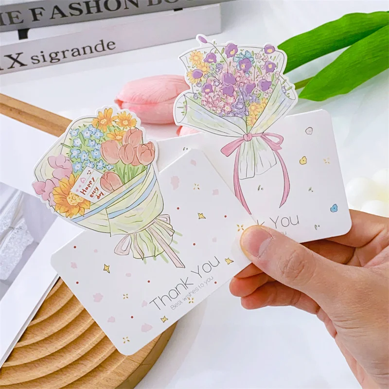 

1pcs Portable Cute Flower Thank You Card Invitation Message Envelope Birthday Greeting Card For Mother's Day Gift Cards