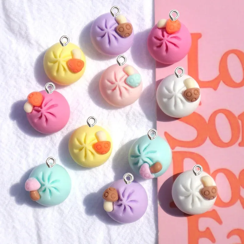 10Pcs Simulation Food Steamed Stuffed Bun Resin DIY Earrings Necklace Pendants Bracelet Keychain Decoration Flat Back Resin