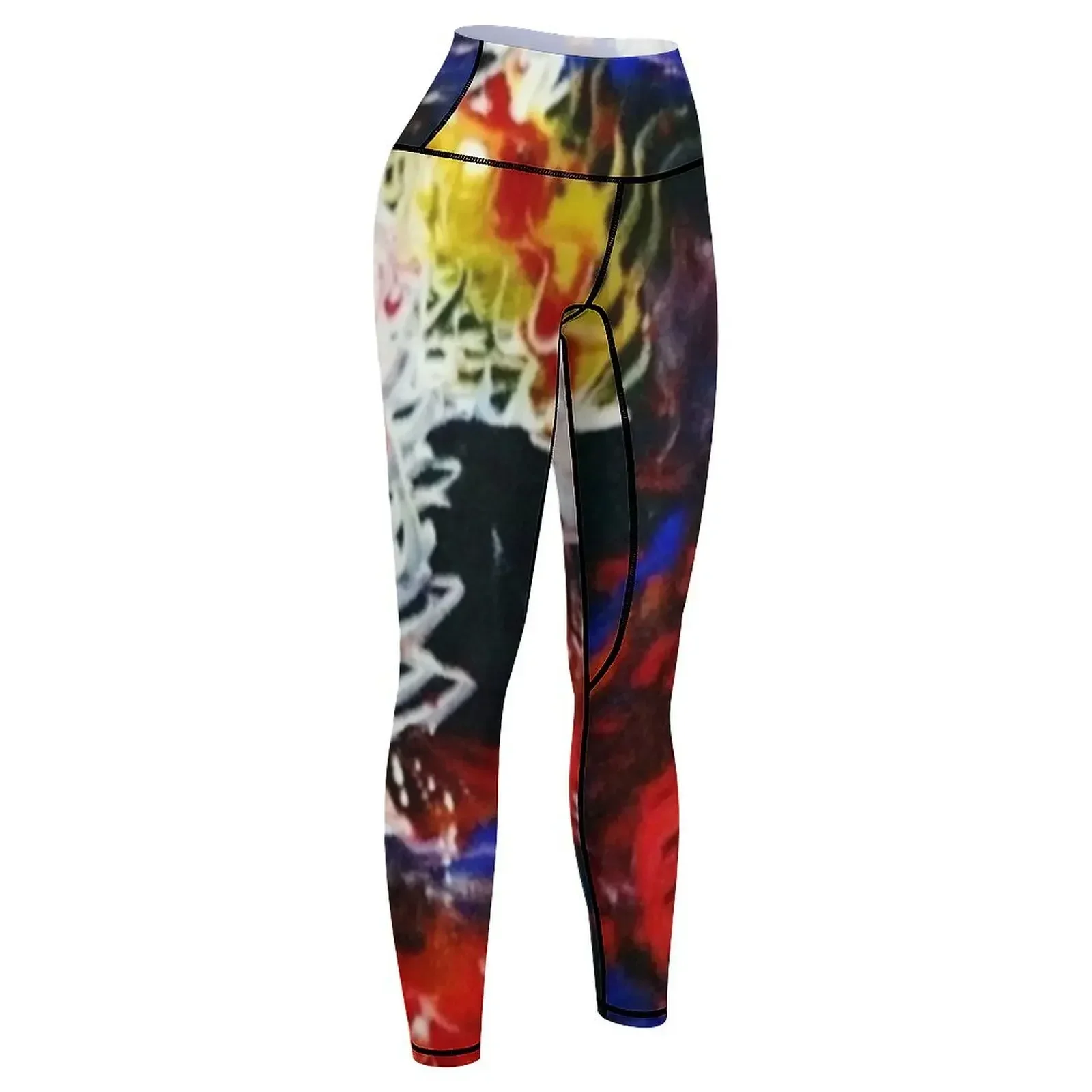 لوحة أكريليك تجريدية من Joy، أحمر، أزرق، أبيض، أسود، أصفر، سراويل ضيقة رياضية للسيدات، سراويل ضيقة للسيدات