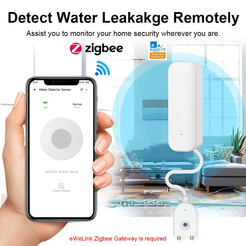 Zigbee 3.0 Alarm Water Leak Detector Water Sensor Flood Alert Overflow Security Alarm Works With Ewelink APP Need Gateway