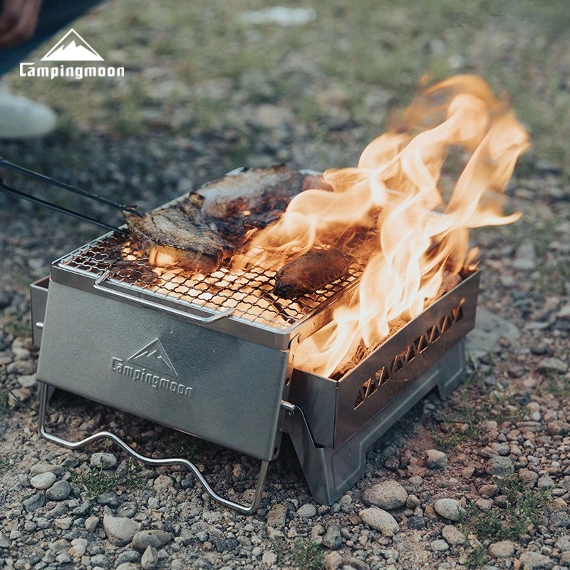 

CAMPINGMOON MSW-1018 stainless steel barbecue rack pot holder baking tray with mesh windproof stove frame