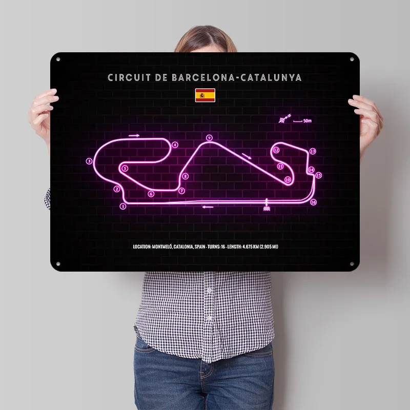 Circuit De Barcelona 3D Texture Metal Poster Customized Wall Art Tin Sign Gift for Mancave Home Decor Room Accessories House