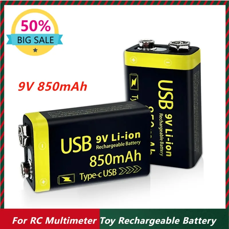 

USB 9V 850mAh Type-C Rechargeable Li-ion Battery for RC Multimeter Toy Rechargeable Battery