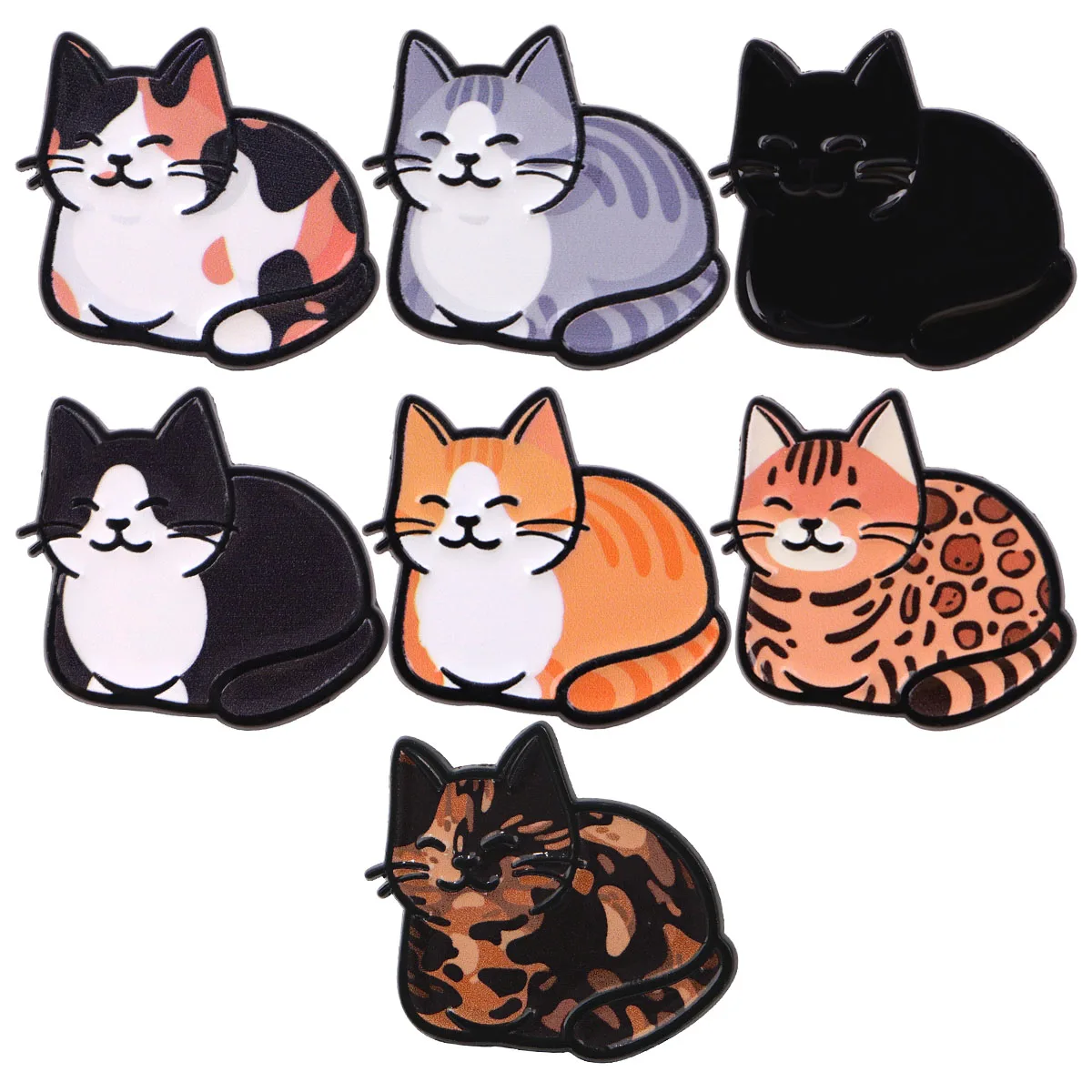 Mix 7pcs/set Smiling Cats Enamel Pins Metal Brooch Backpack Hat Bag Collar Badges Men Women Fashion Jewelry Collection Gifts