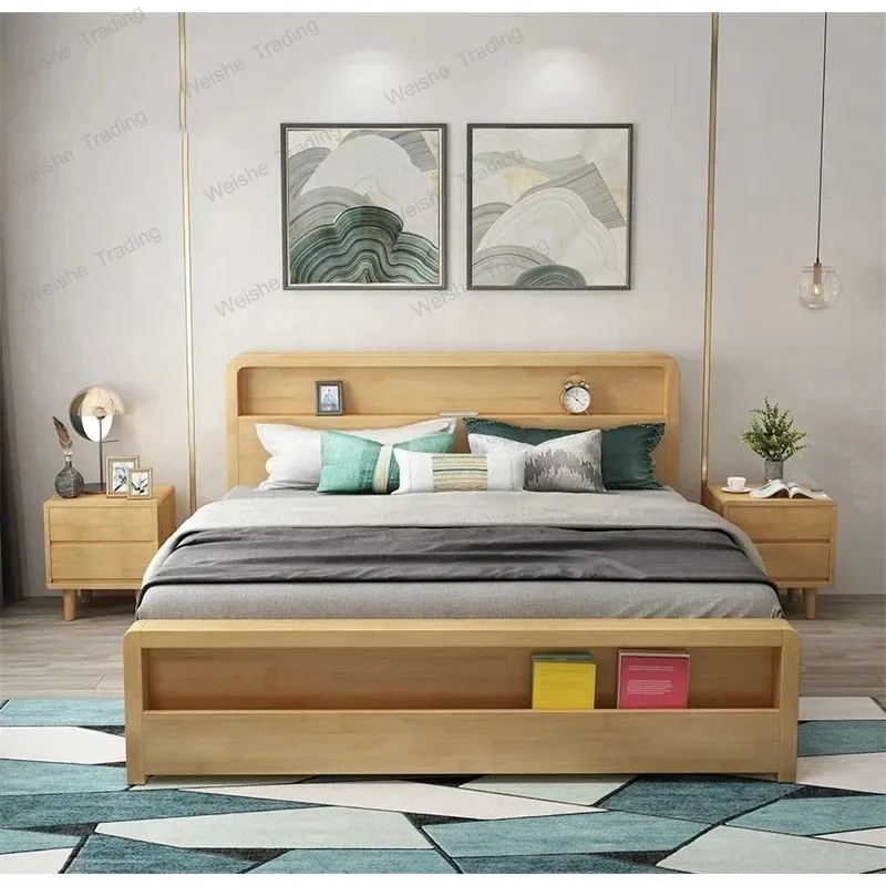 

Full Solid Wood Bed Master Bedroom White 1.8m Double Bed Modern Contracted Small Family 1.5m Single Bed