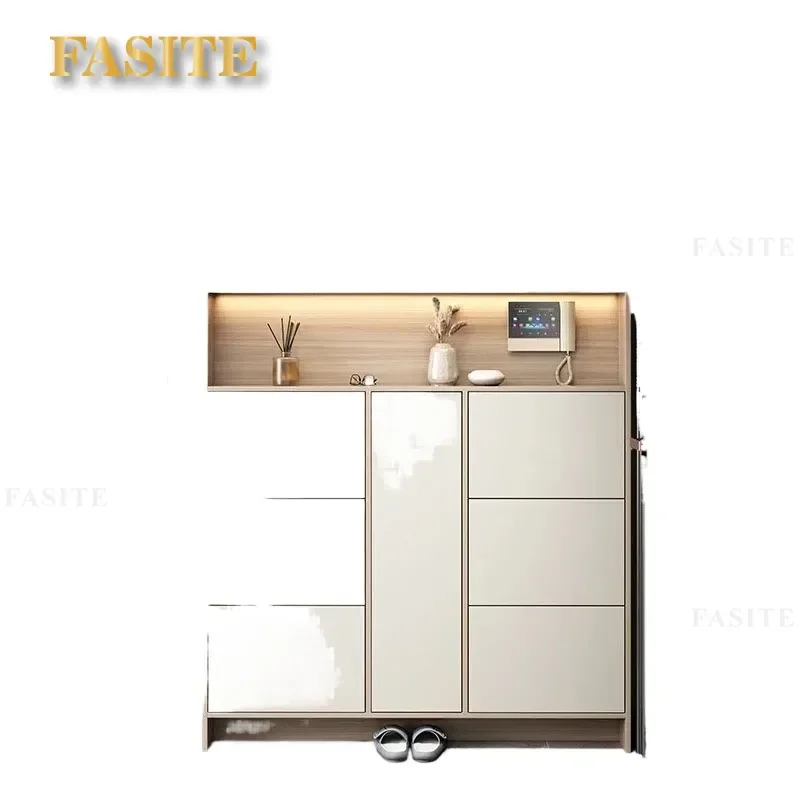 For Home Solid Wood Ultra Thin Shoe Cabinet Floor To Ceiling Narrow Entryway Storage Tipping Bucket Organizer Space Saving