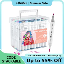 Ohuhu Markers Paper-friendly Water-based Coloring Markers 60 Colors Dual Brush Fineliner Tips Markers Coloring Books Art Markers