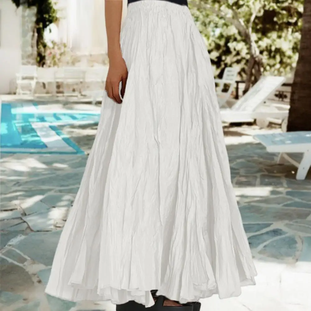 

High-waisted Skirt Elegant High Waist Pleated Maxi Skirt for Women Solid Color A-line Ankle-length Skirt with Hem for Work